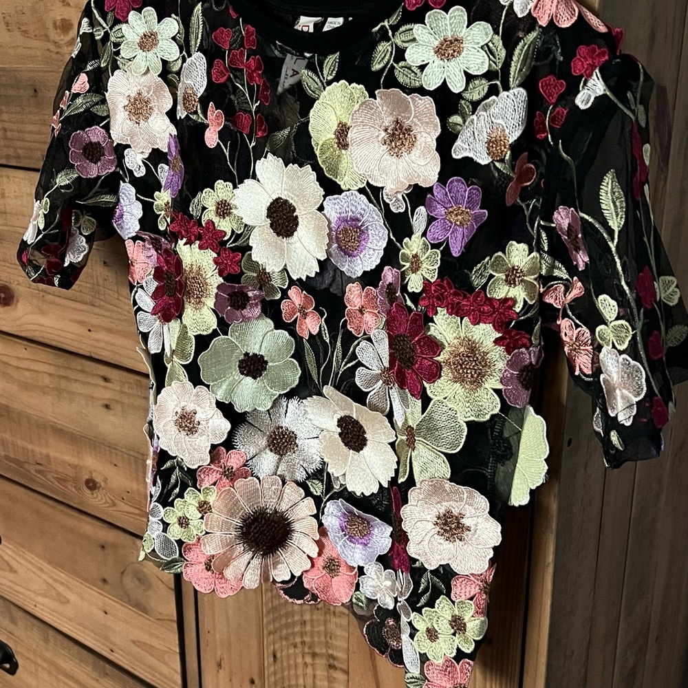 Anthropologie Multicolor Floral Embroidered Top